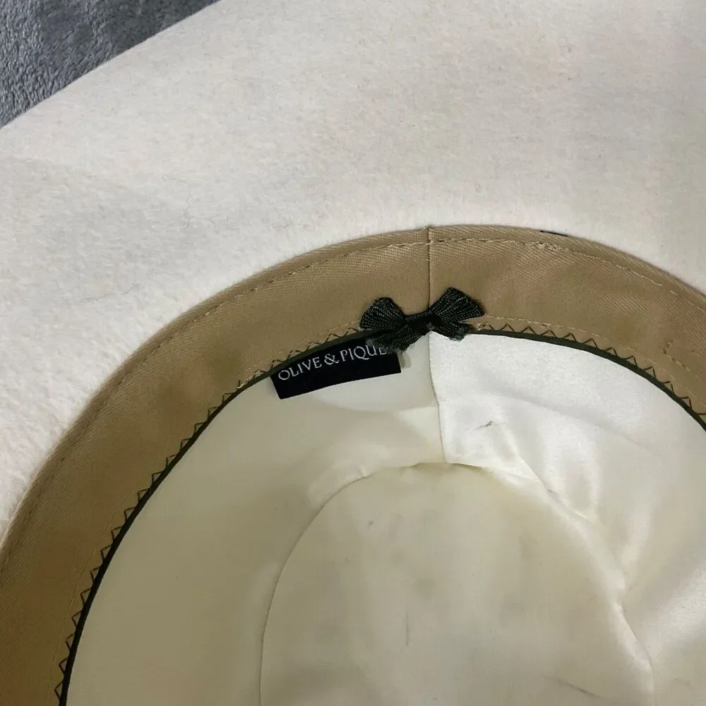 Olive & Pique off white Wool Felt Wide Brim Rancher Hat Tan Band Adjustable OSFM